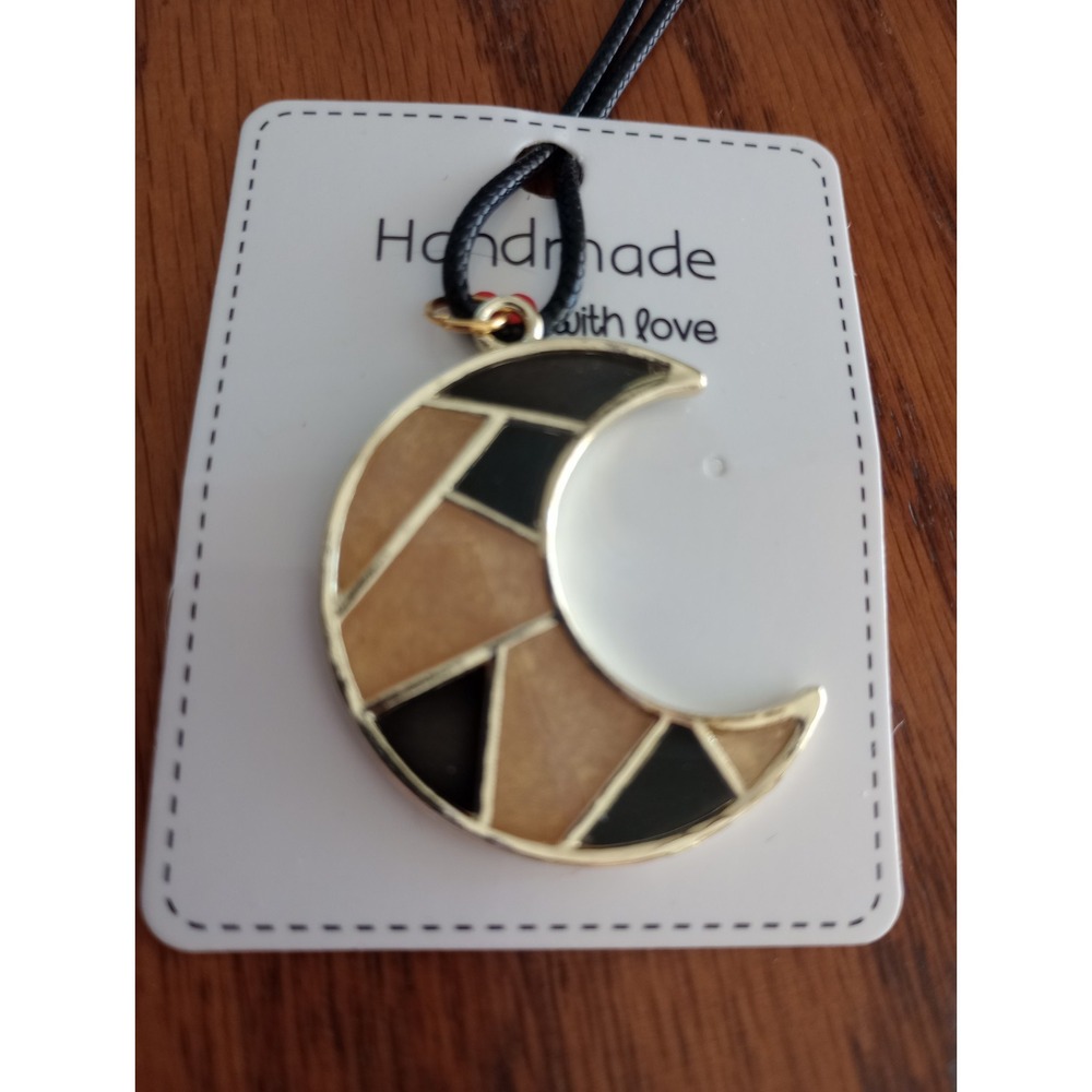 Black‎ And Gold Stained Glass Crescent Moon Pendant - Picture 1 of 1